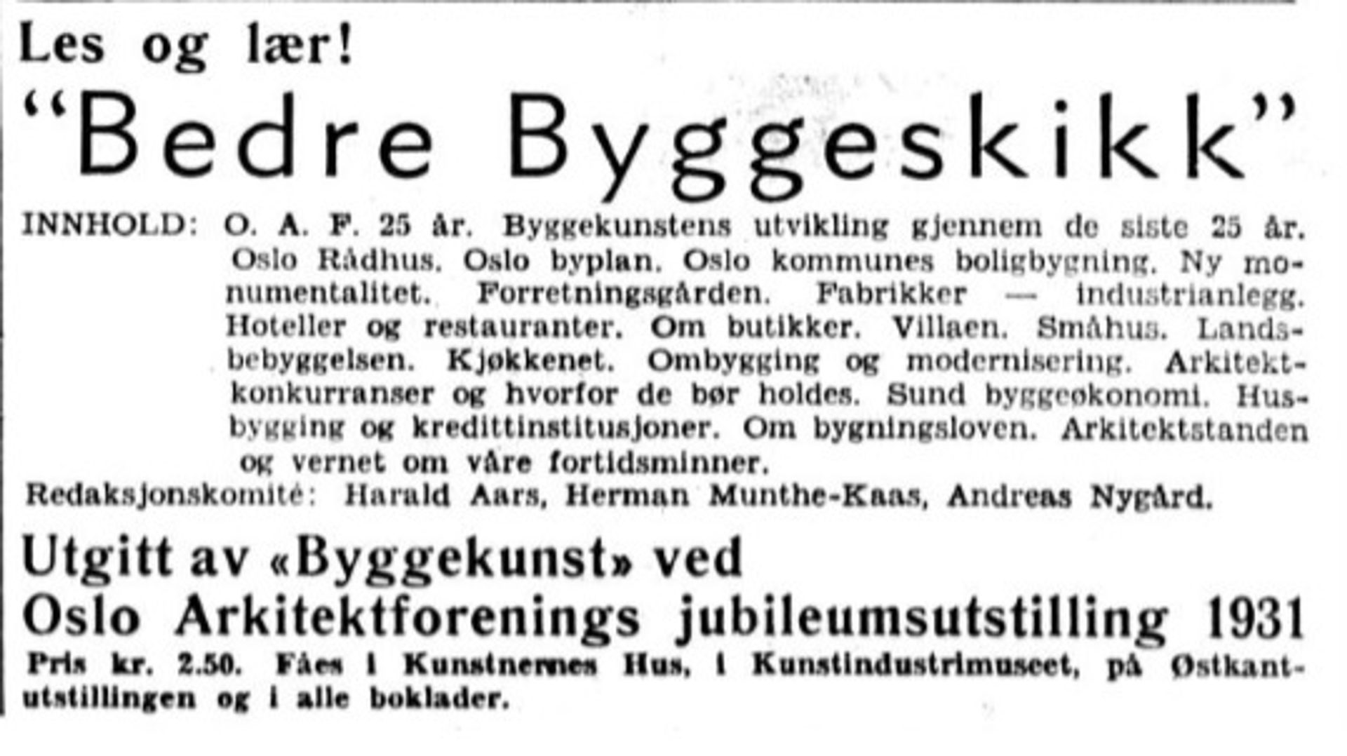 1931 Oslo Arkitekturforenings jubileum Bedre byggeskikk