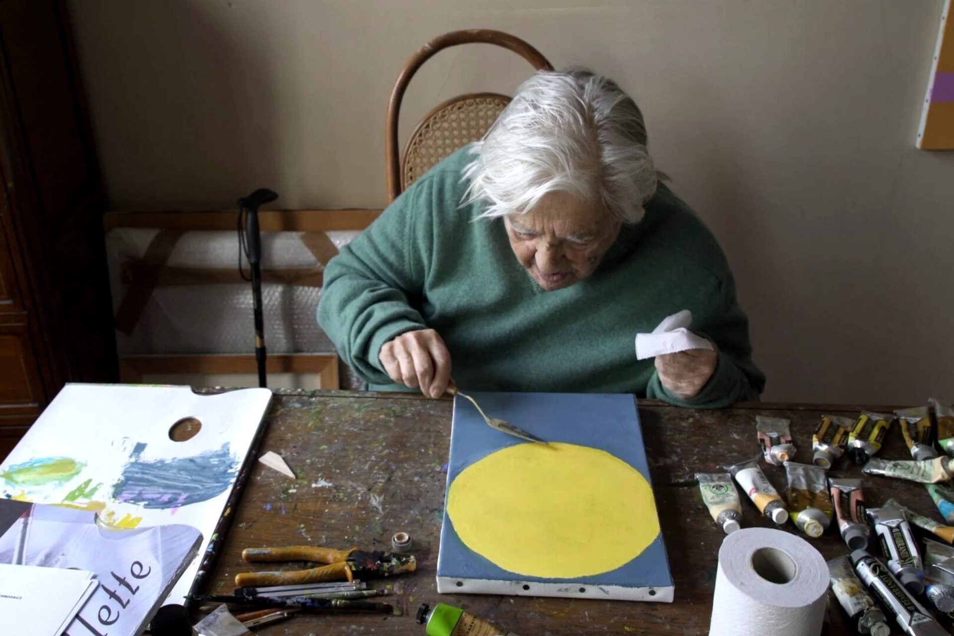 Filmstill01 Adnan being and time copyright Marie Valentine Regan Adnan paints