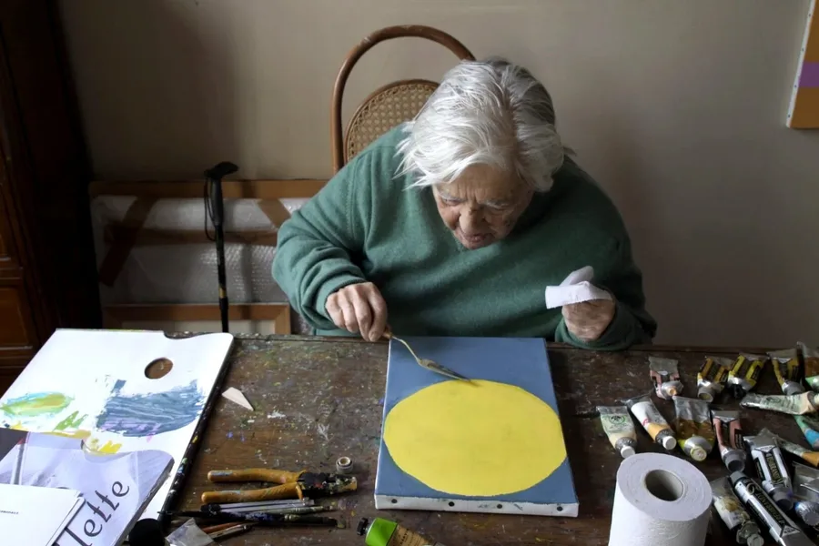 Filmstill01 Adnan being and time copyright Marie Valentine Regan Adnan paints